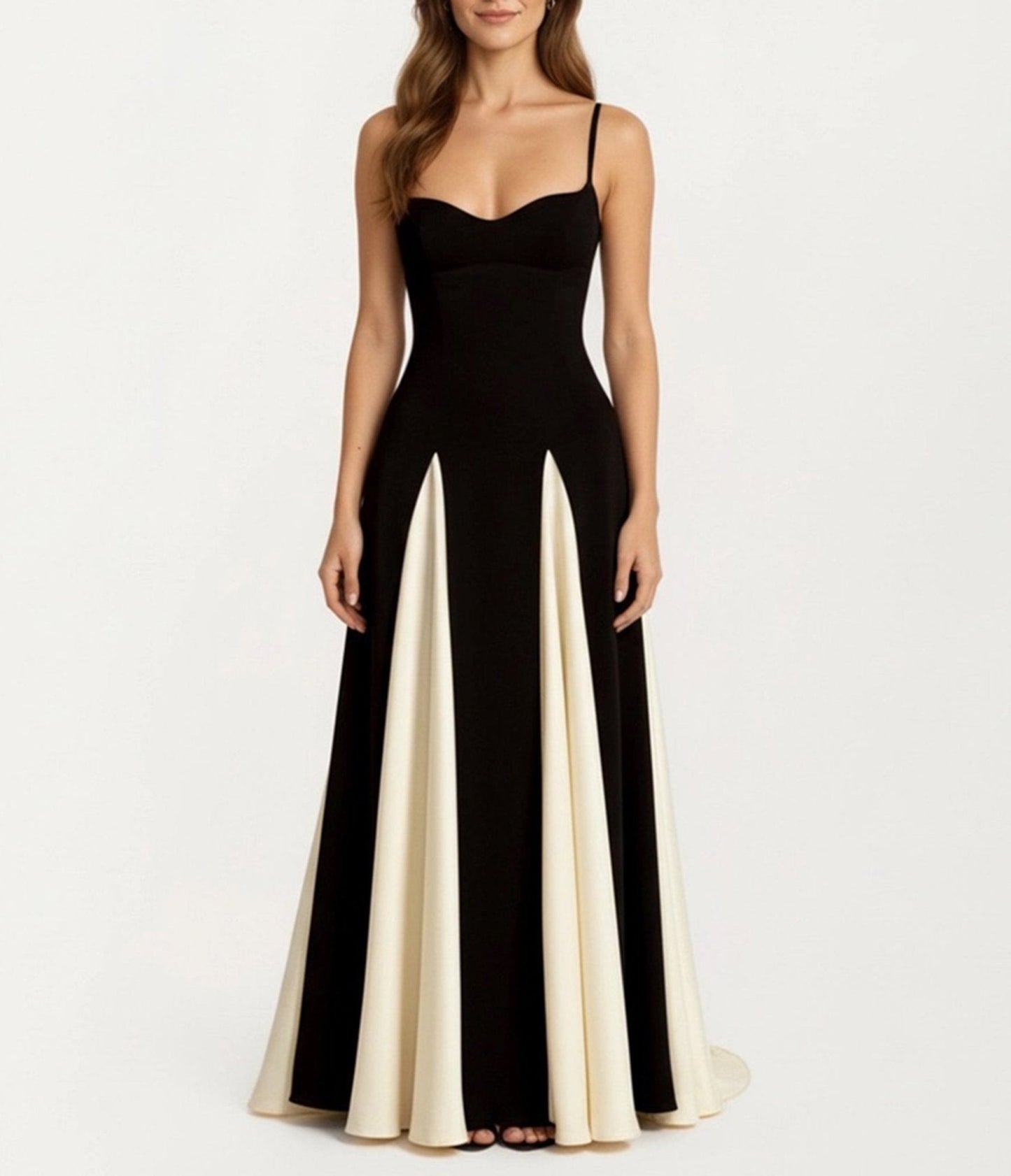 Black & Ivory Stripe Bridesmaid Gown
