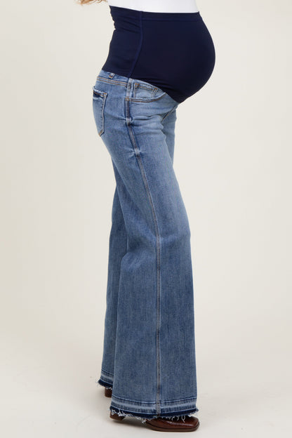 Blue Vintage Wash Extra Wide Leg Released Hem Maternity Jeans