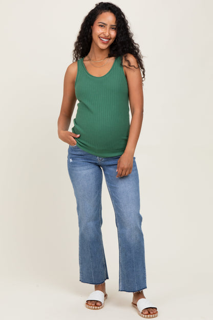 Blue High Rise Raw Hem Ankle Straight Maternity Jeans