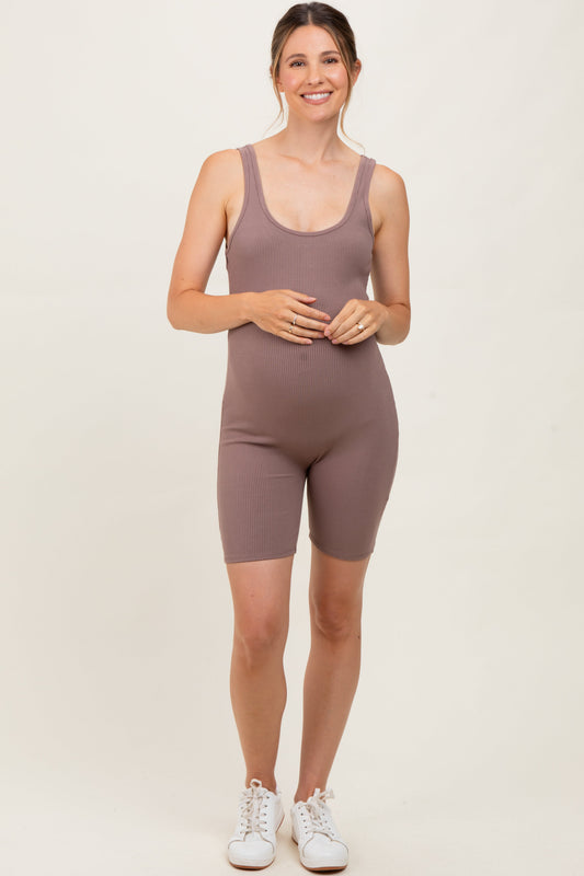 Mocha Ribbed Knit Tank Top Maternity Romper