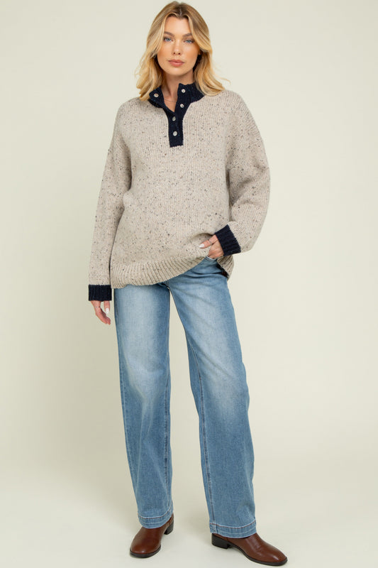 Blue Medium Wash Baggy Straight Leg Maternity Jeans