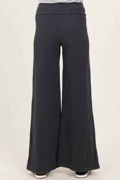 Black Mineral Wash Waffle Knit Wide Leg Maternity Pants