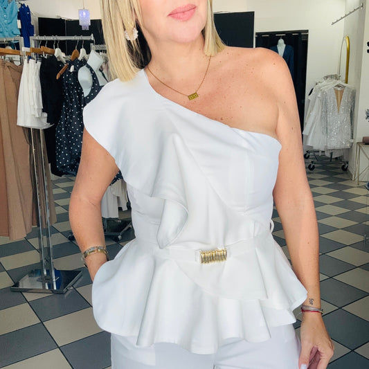 White Ruffle Blouse
