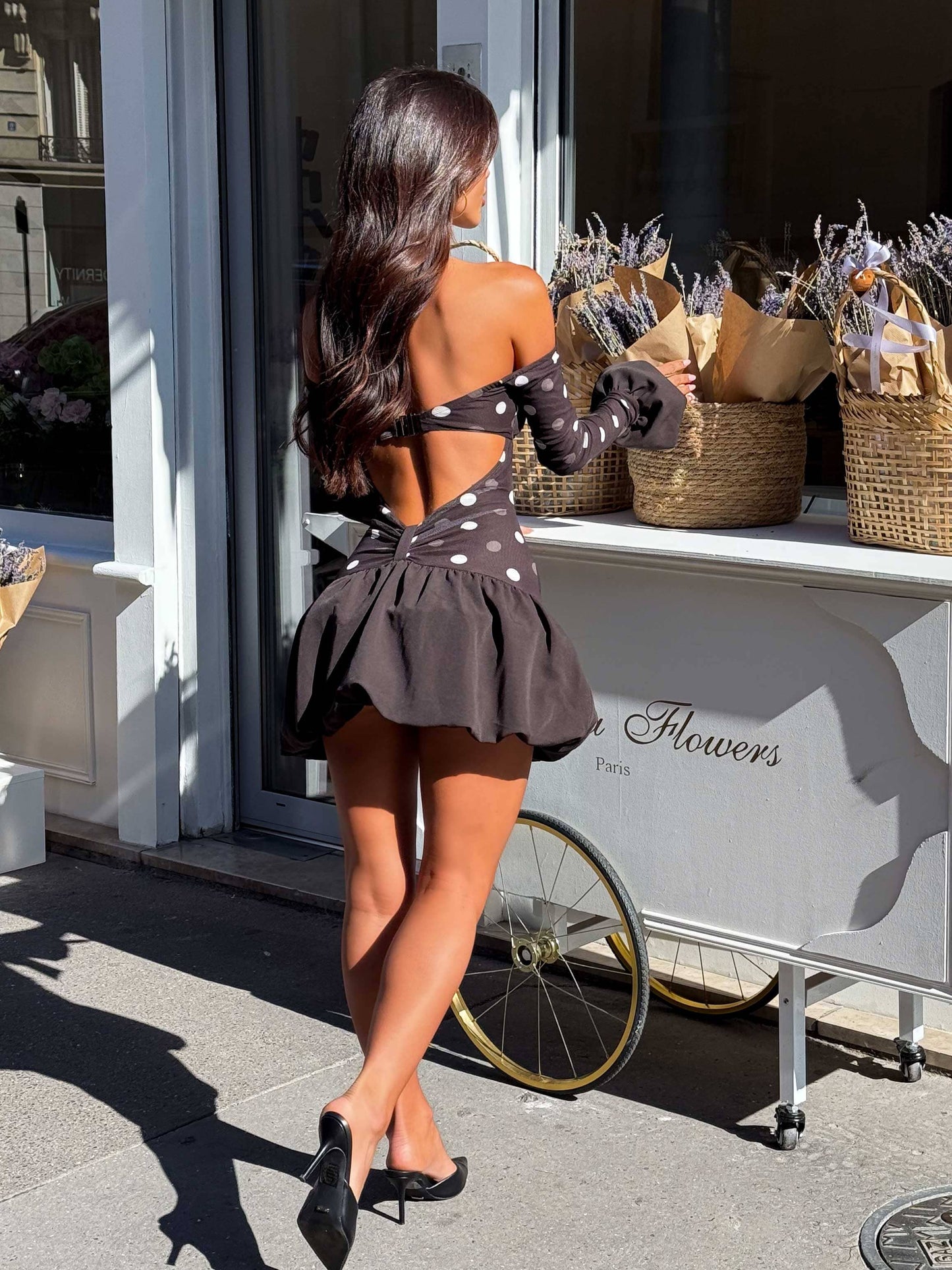ELYSHA MINI DRESS CHOC POLKA DOT