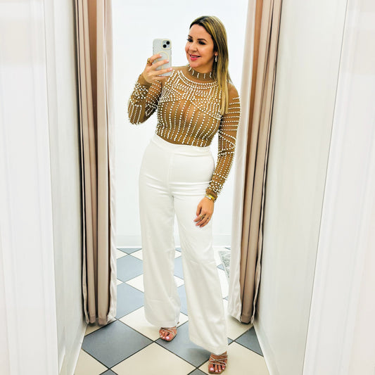 White satin pant