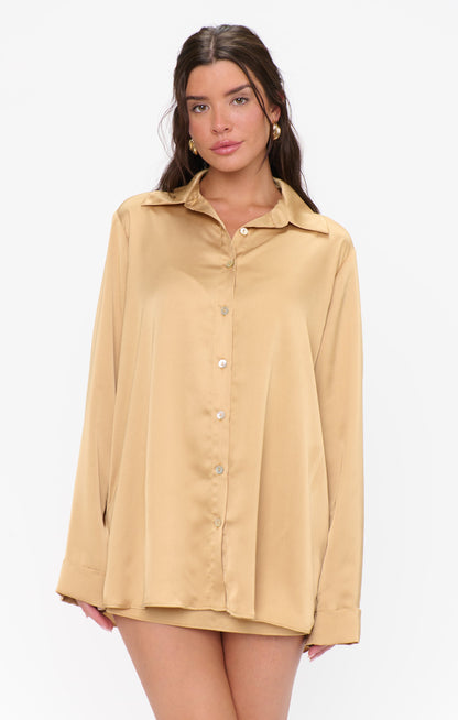 Smith Button Down ~ True Gold Luxe Satin