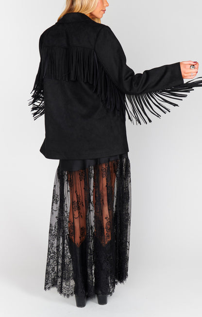 Sierra Fringe Jacket ~ Black Faux Suede
