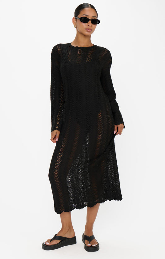 Packable Maxi Pullover ~ Black Crochet