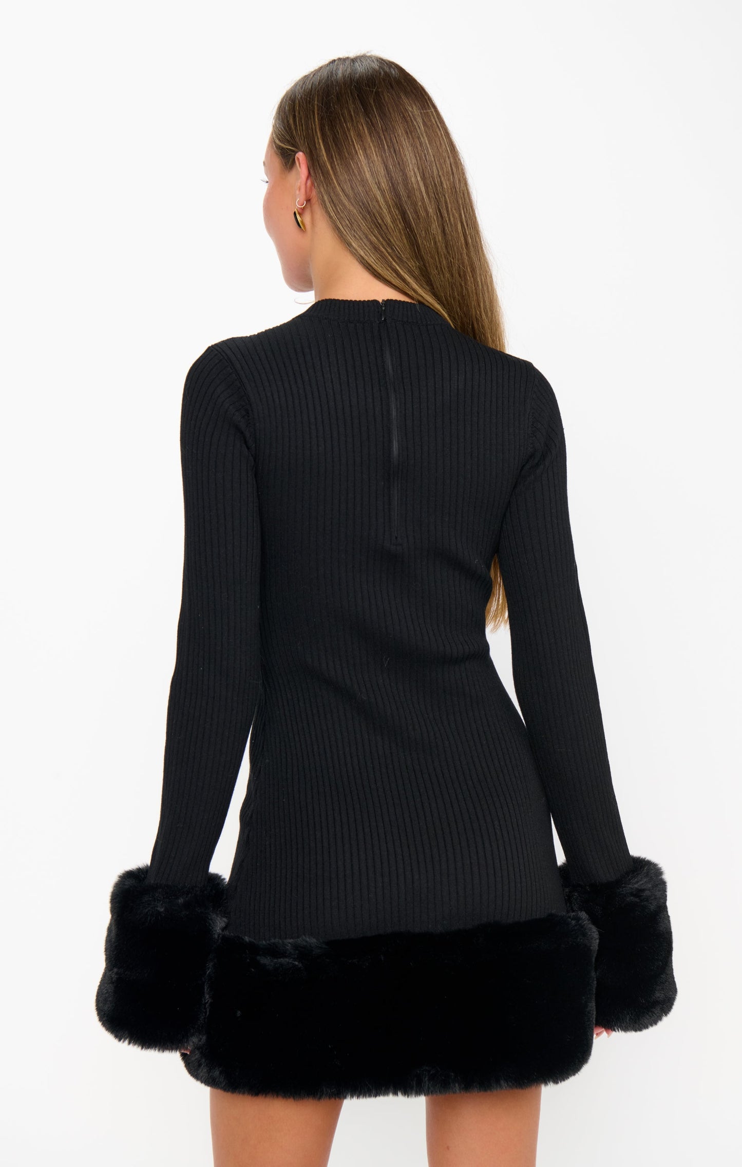Drescher Mini Dress ~ Black Knit with Faux Fur