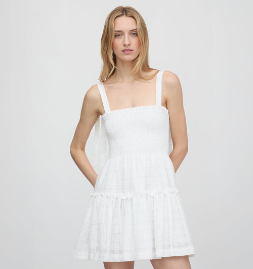 The Ribbon Seraphina Mini Nap Dress - White Crinkle Check
