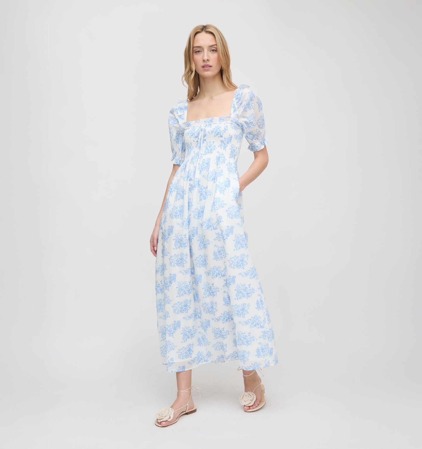 Roller Rabbit x Hill House Scarlett Midi Nap Dress - Blue Sherwood Forest Monkey