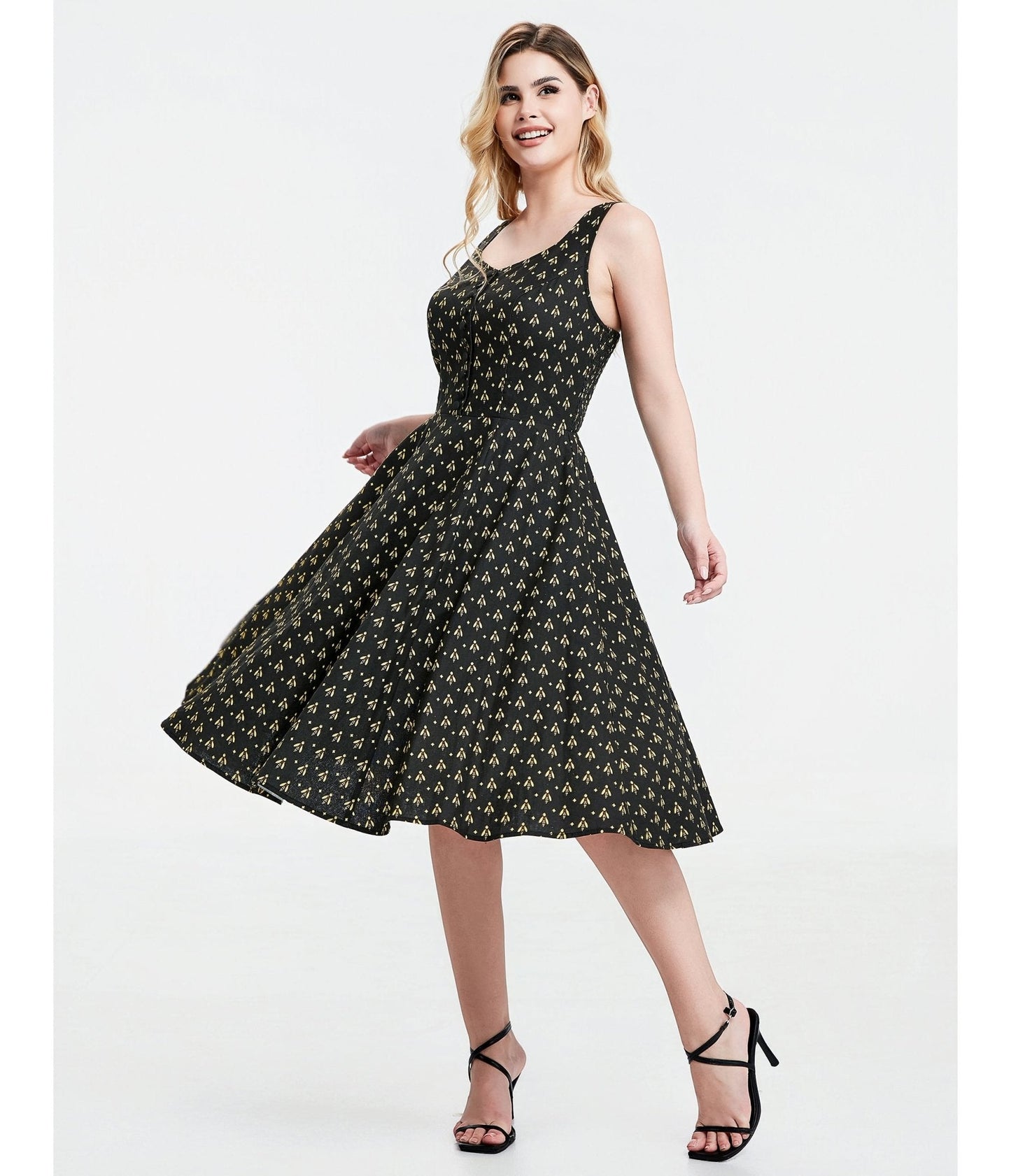 Black Atomic Bees Print Heidi Dress