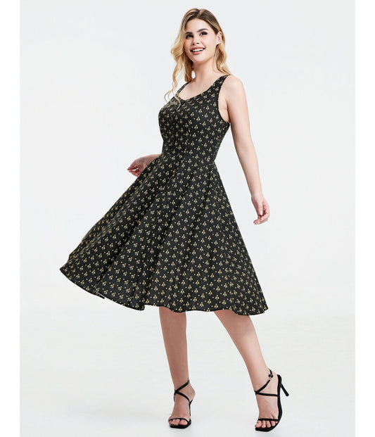 Black Atomic Bees Print Heidi Dress