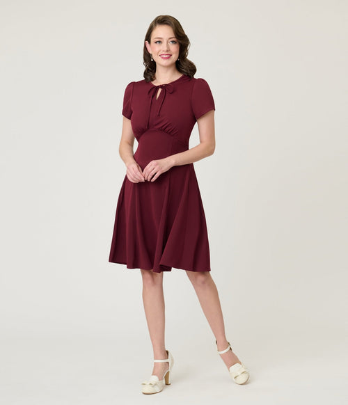 Burgundy Fit & Flare Dress