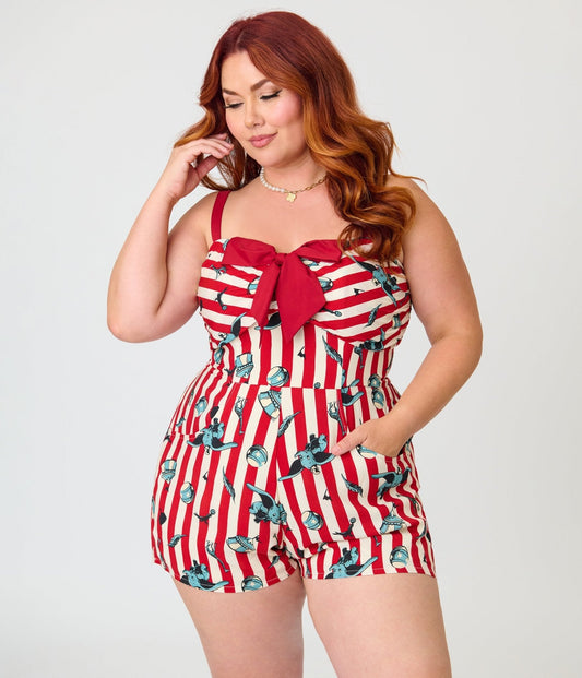 Disney Dumbo Collection by Unique Vintage Plus Size Red Stripe Romper