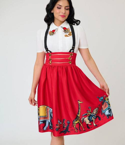Disney Dumbo Collection by Unique Vintage Red Ringmaster Suspender Swing Skirt