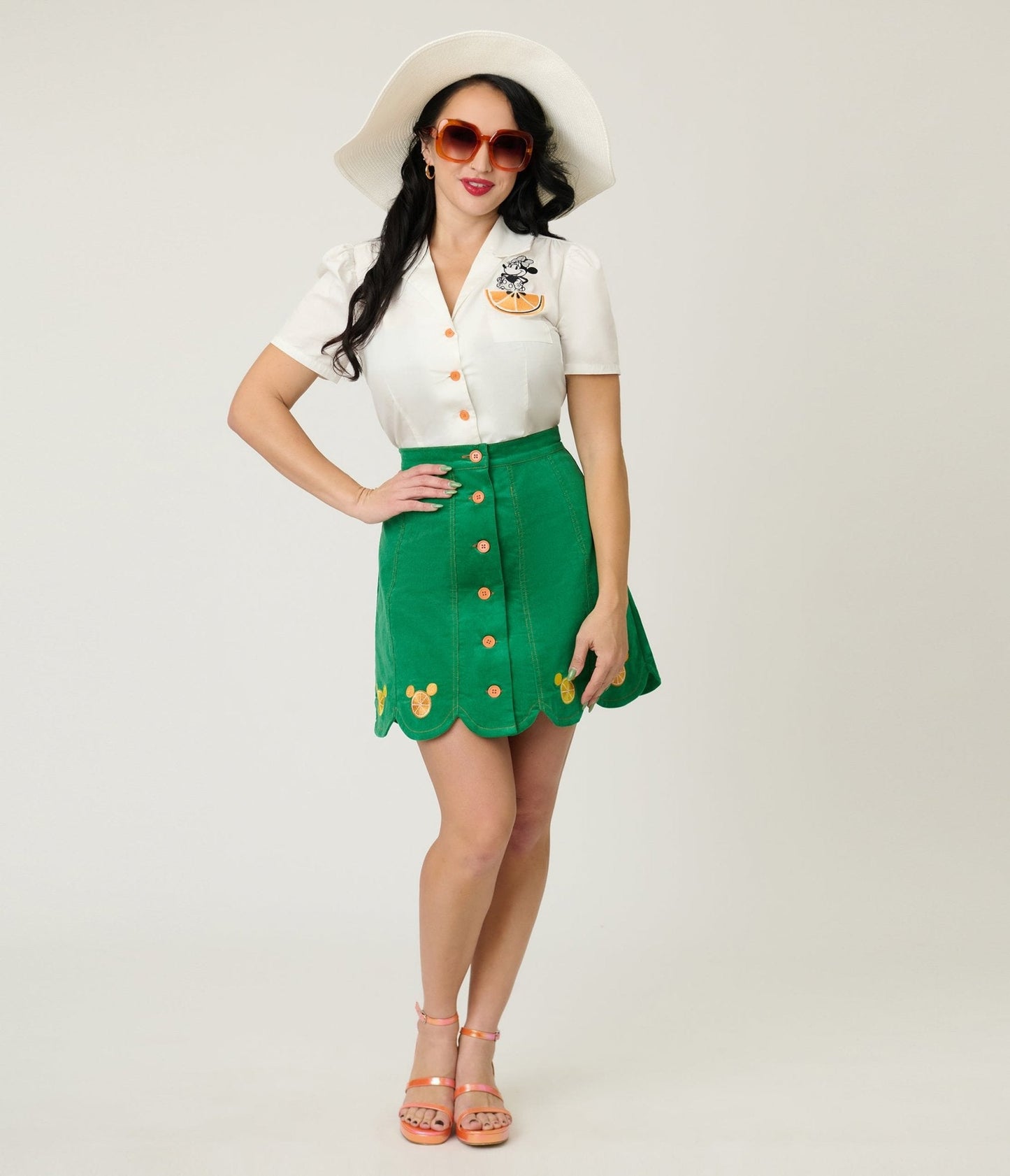 Disney Food Collection by Smak Parlour Green Mickey Citrus Corduroy Mini Skirt