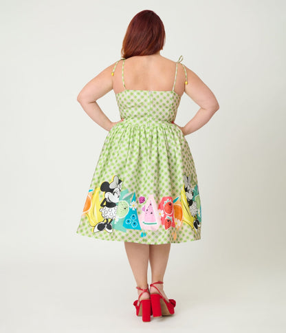 Disney Food Collection by Unique Vintage Plus Size Green Gingham Mickey Fruit Salad Swing Dress