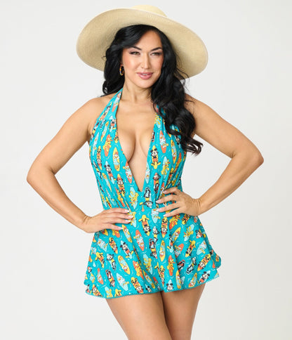 Disney Mickey & Friends Collection by Unique Vintage Surfing Mickey Wendy Swimsuit
