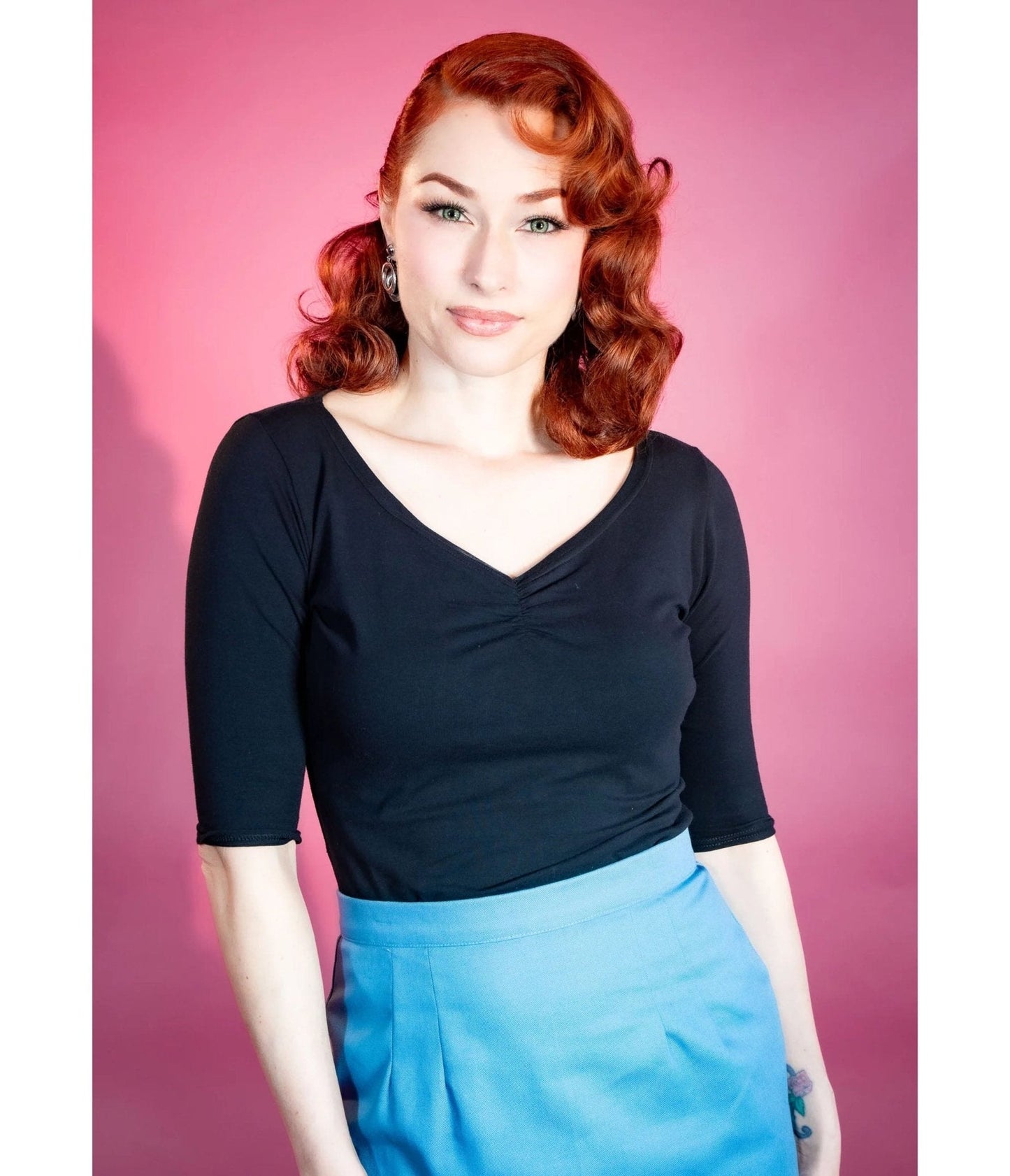 Heart of Haute Black Ruched V-Neck Top