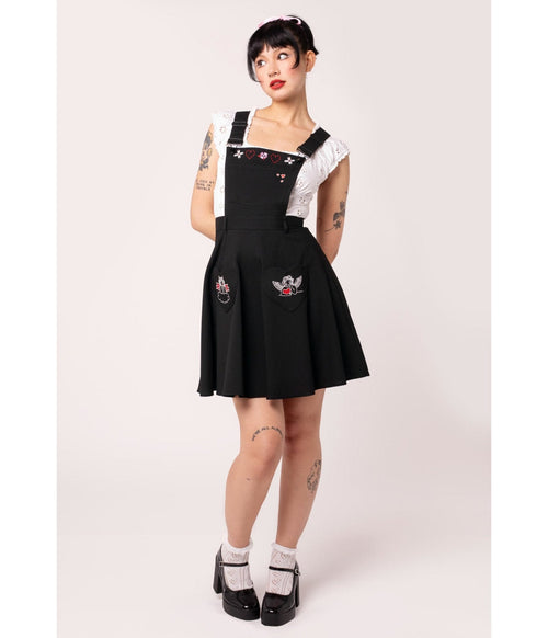Hell Bunny Black Cupid Pinafore Skirt