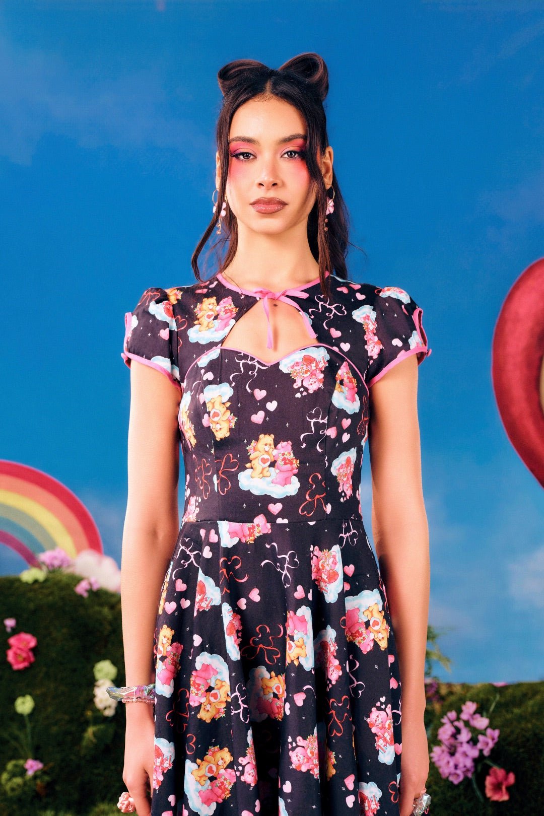 Hell Bunny Care Bears Tenderheart Cotton Flare Dress