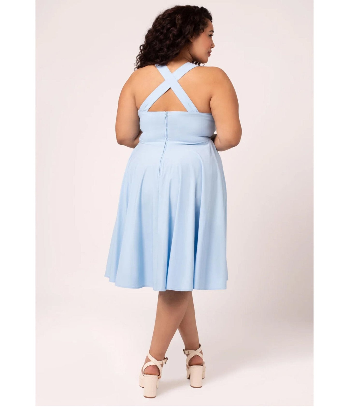 Hell Bunny Plus Size Sky Blue Tulip Embroidered Swing Dress