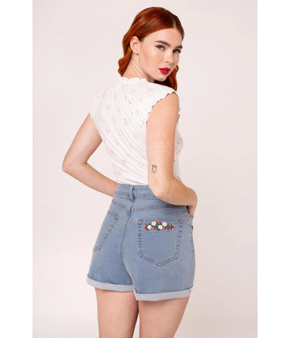 Hell Bunny Strawberry & Light Denim Shorts