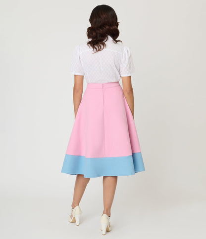 Unique Vintage Pink & Blue Bunny Soda Shop Swing Skirt