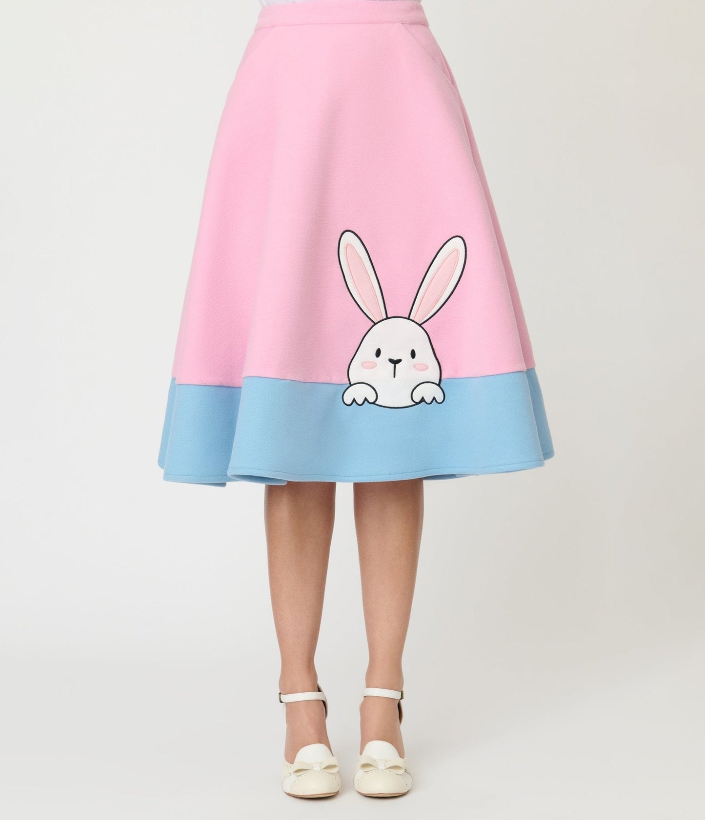 Unique Vintage Pink & Blue Bunny Soda Shop Swing Skirt