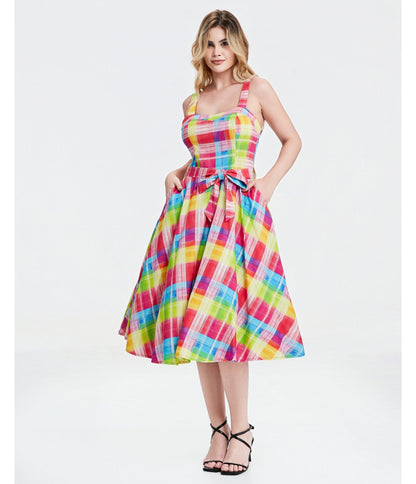 Rainbow Plaid Lori Swing Dress