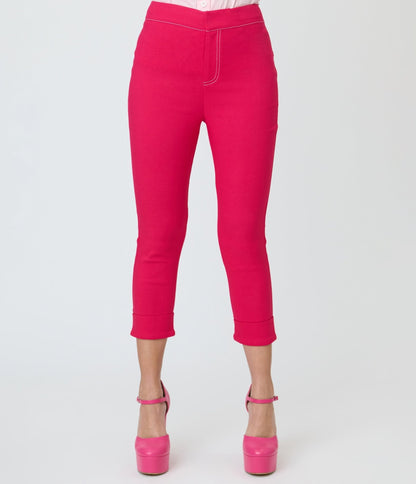 Smak Parlour Hot Pink Denim Star Capris