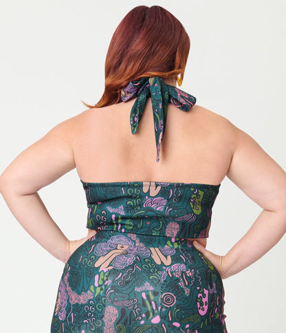 Smak Parlour Plus Size Green & Mannequin Doodle Feelin Groovy Crop Top