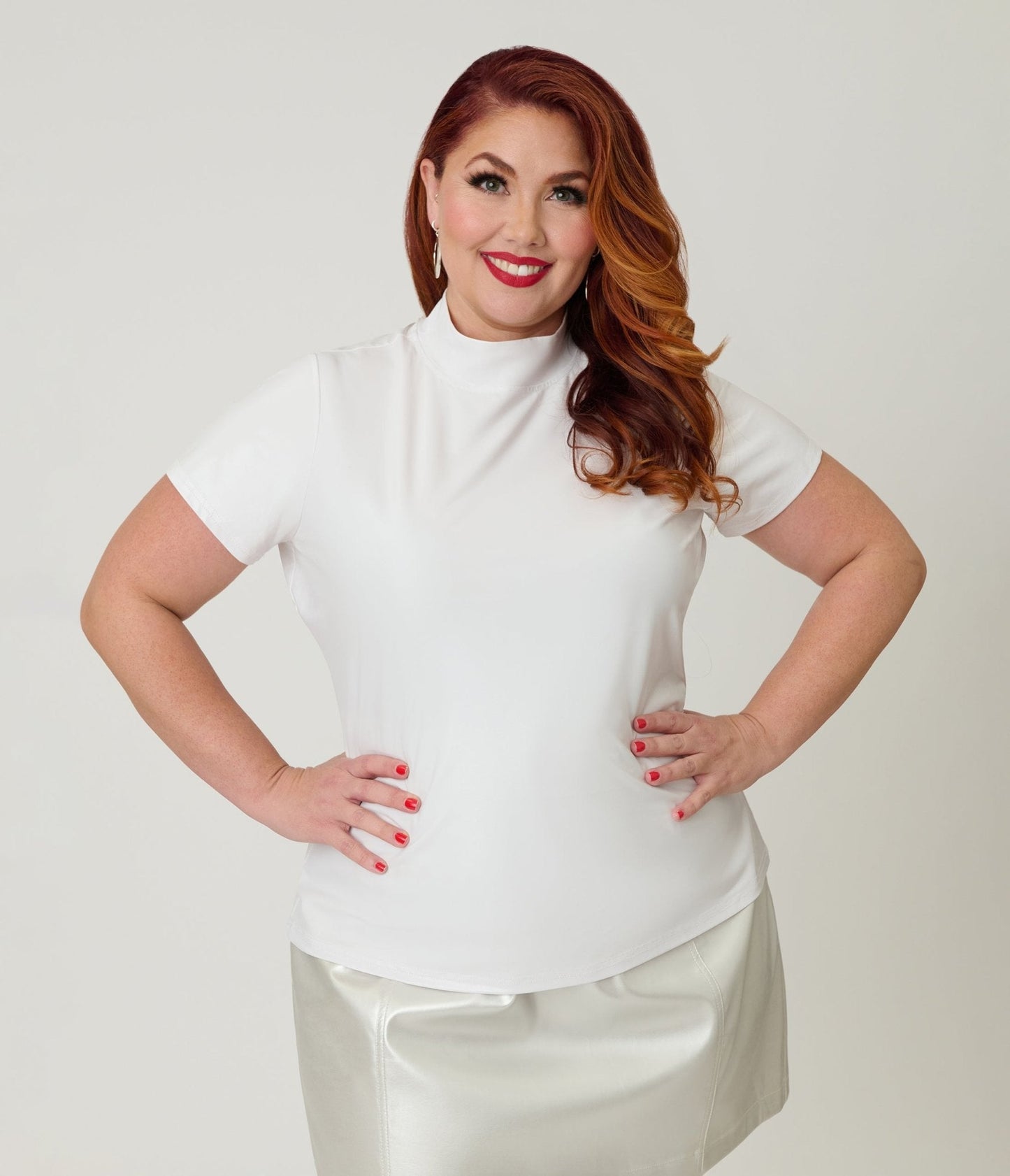 Smak Parlour Plus Size Pearl White Mock Neck Knit Top