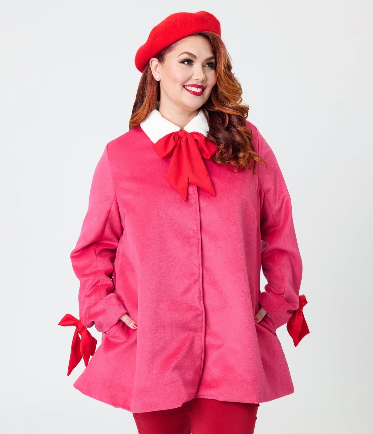 Smak Parlour Plus Size Pink & Red Bows Topper Coat