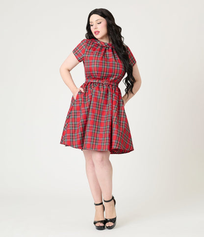 Smak Parlour Red Plaid Flare Dress