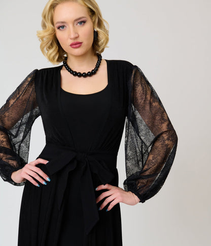 Unique Vintage Black Lace Hollywood Duster