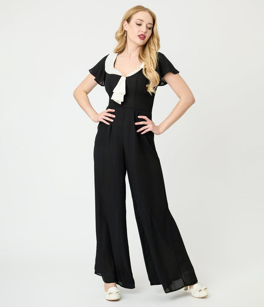 Unique Vintage Black Wide Leg Jumpsuit