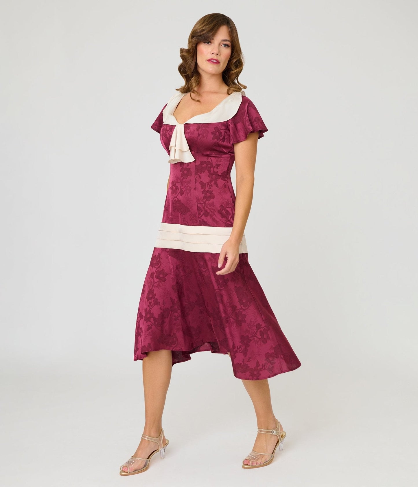 Unique Vintage Burgundy & Ivory Wilshire Flapper Dress