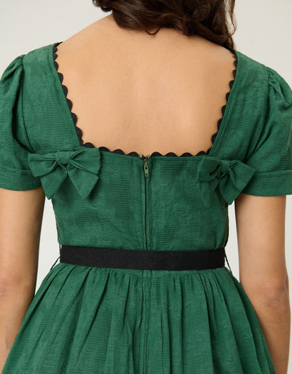 Unique Vintage Emerald Cotton Jaquard Swing Dress