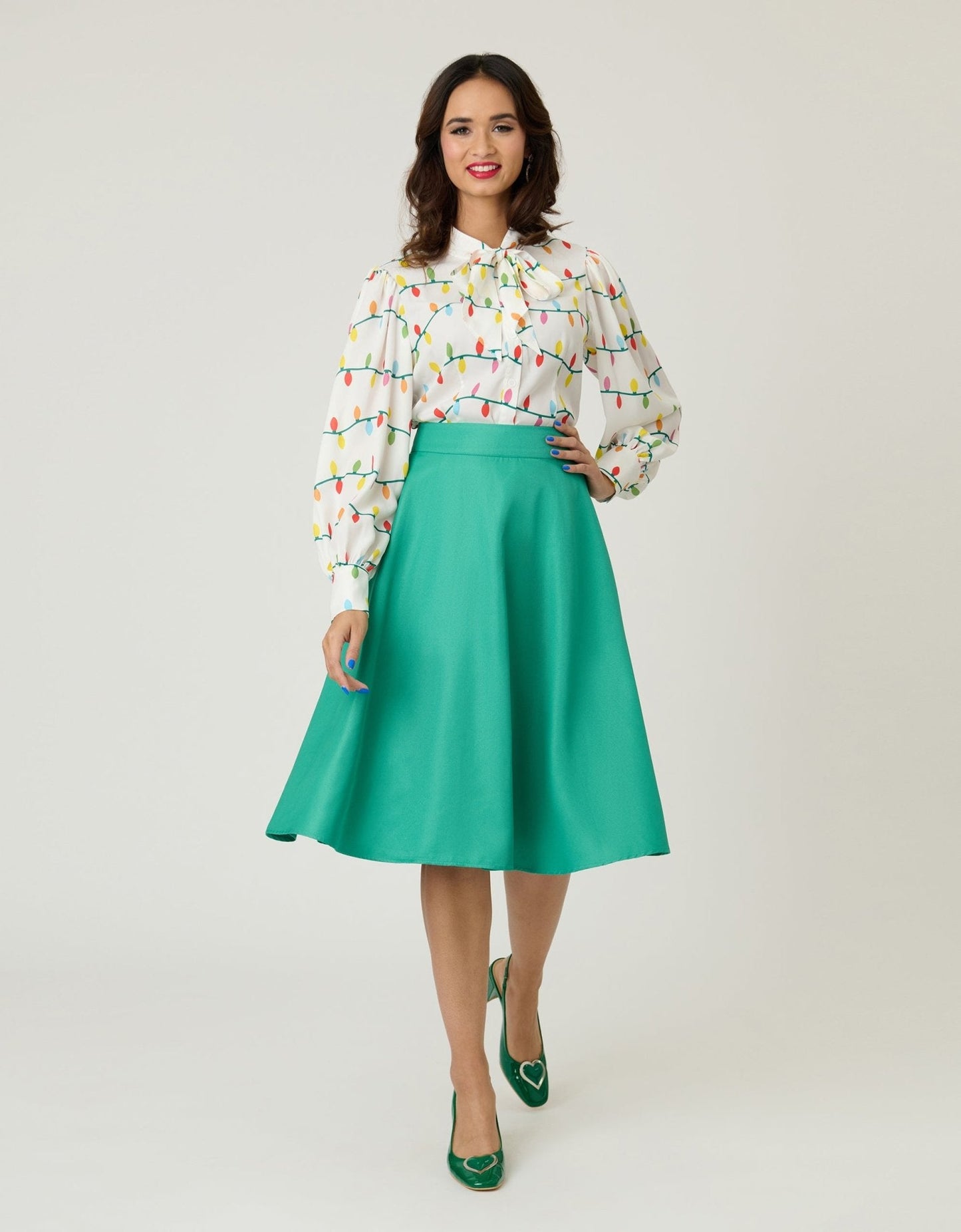 Unique Vintage Green High Waist Vivien Swing Skirt