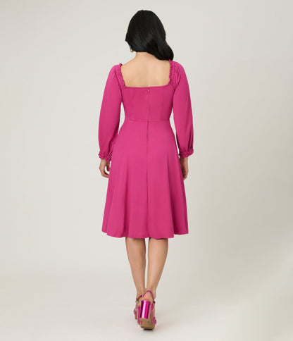 Unique Vintage Pink Gathered Knit Swing Dress