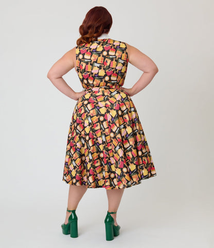 Unique Vintage Plus Size Charcuterie Print Darlene Swing Dress