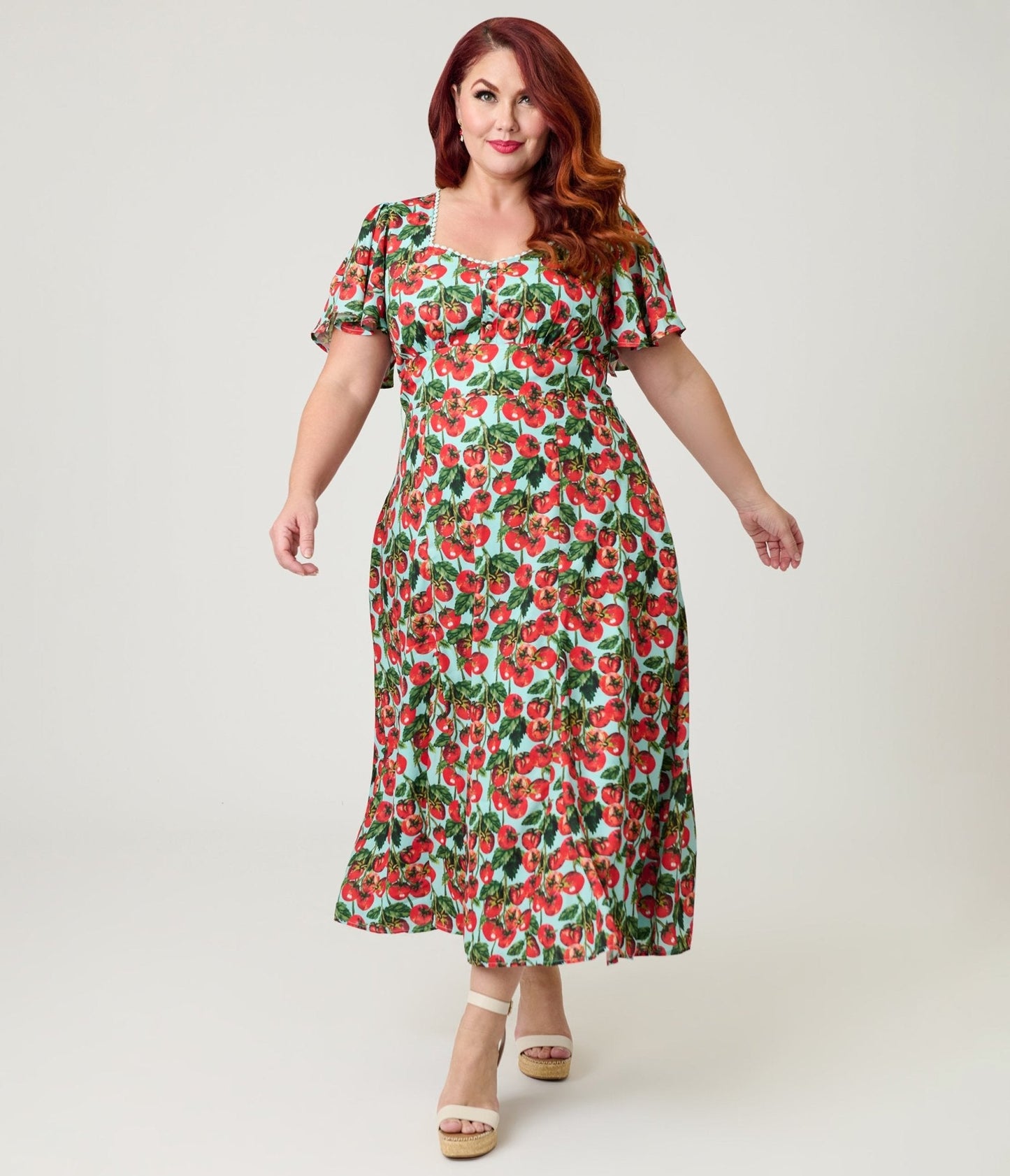 Unique Vintage Plus Size Cherry Tomato Midi Dress