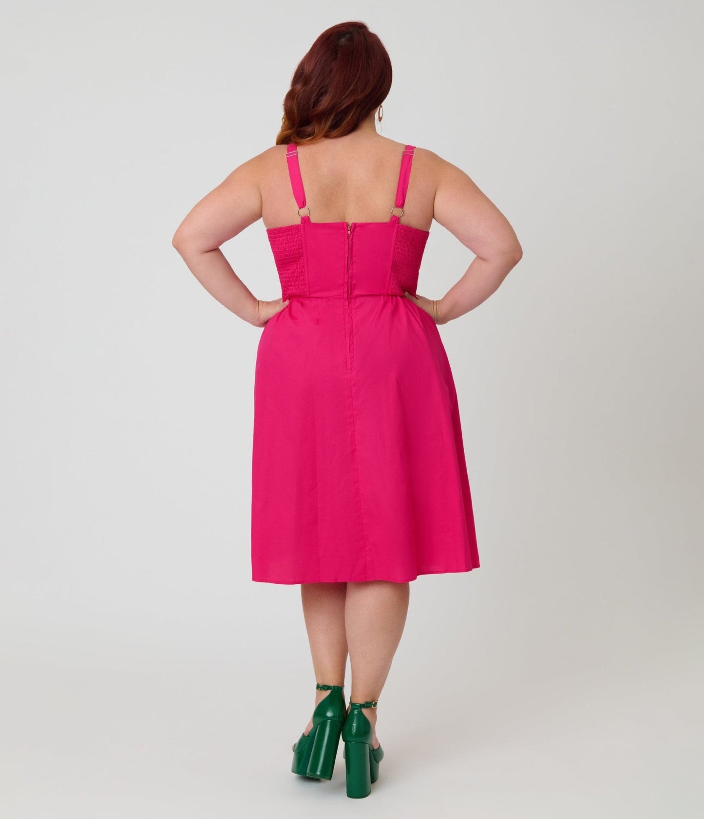 Unique Vintage Plus Size Hot Pink & Rainbow Pockets Sweetheart Swing Dress
